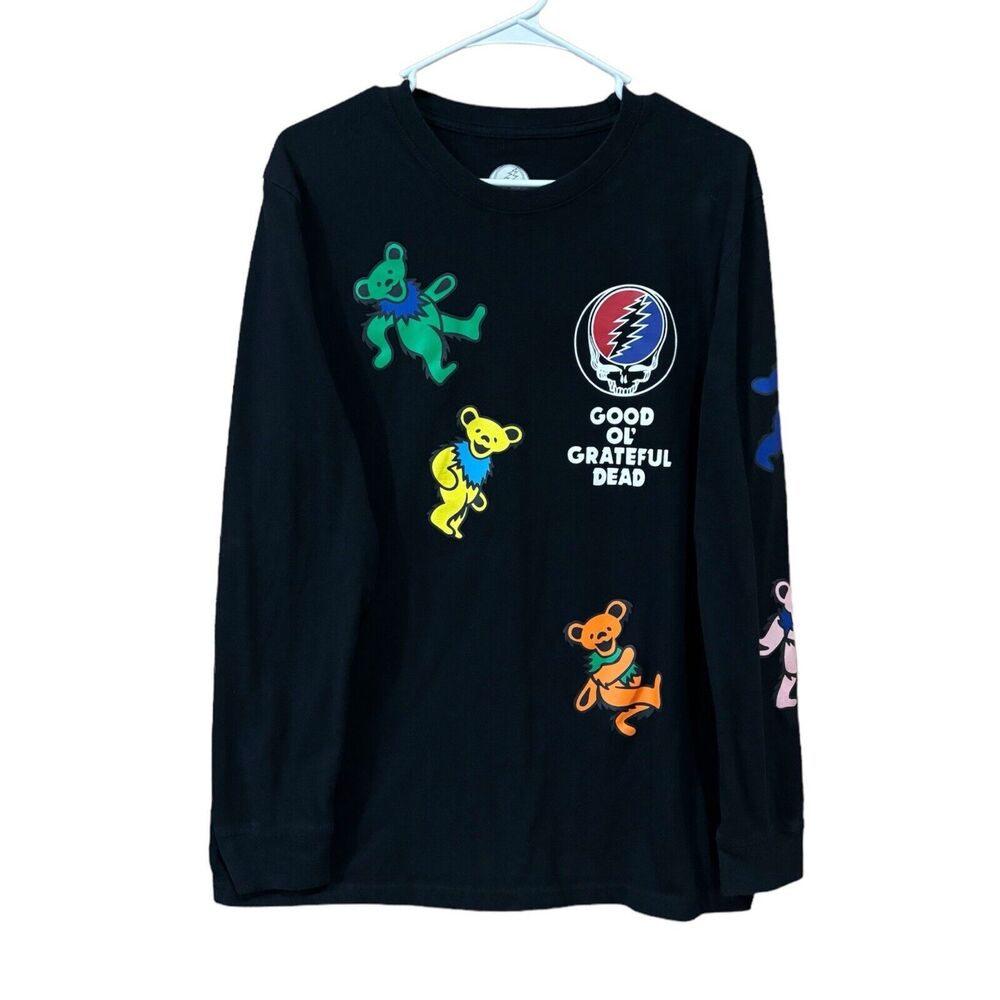 Grateful Dead Mens L Black Long Sleeve T-Shirt Dancing Bears Hippie Jerry Garcia